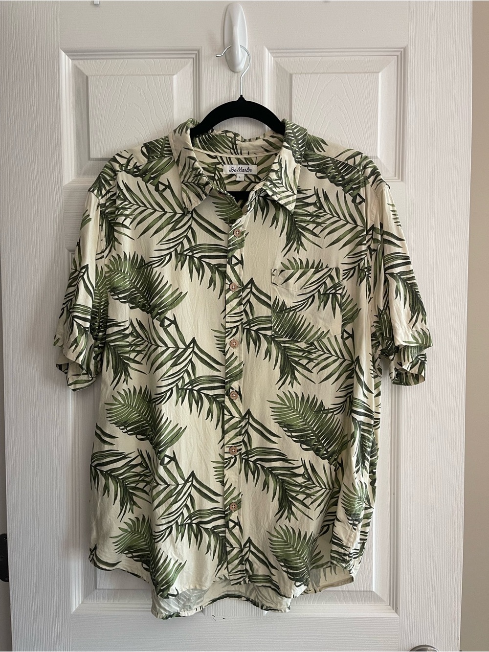 Joe Marlin Ivory Coast Leaf-Print Casual Button-Down Shirt - Green/White Size L
